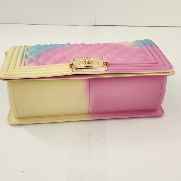 Caleesa Quilted Rainbow Color Crossbody Jelly Women's Rectangle Bag Purse - Picture 6 of 7